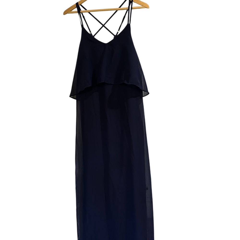 Navy Maxi Dress Bridesmaid Prom Dress M Criss Cross Backh